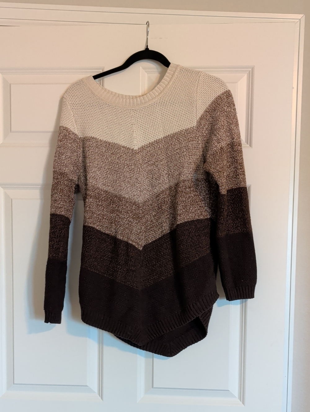 Apt. 9 Chevron Stripe Crewneck Sweater in Cream, Light Brown and Dark Brown